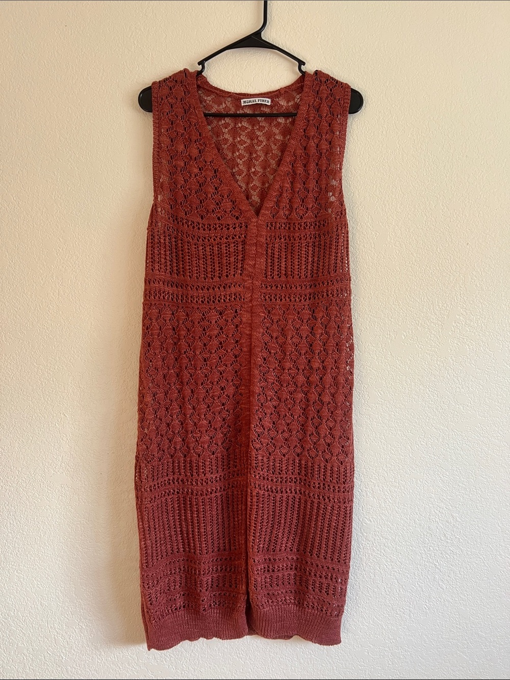 Rust-Colored Open Knit  Sweater Dress
